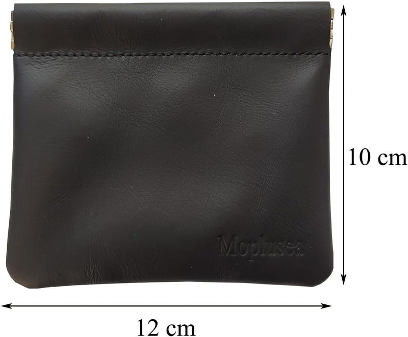 Moplusea Genuine Leather Small Coin Purse Wallet With Keychain Mini Change Purse Coin Pouch Holder For Men (Black Squeeze) - Image 2